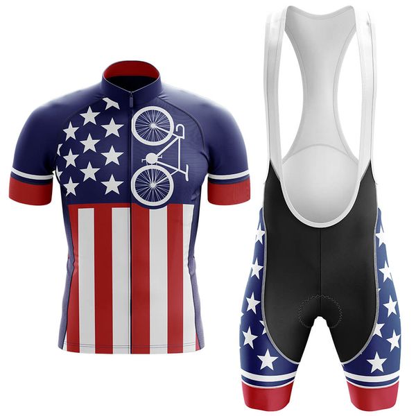 

2022 team usa summer cycling short sleeve jersey with bib shorts kit, Black;red