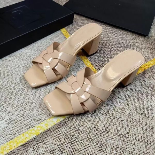 

luxury tribute slides low heel sandal women slipper slide nude patent leather fashion lady beach sandals casual slippers ladies comfort slip, Black