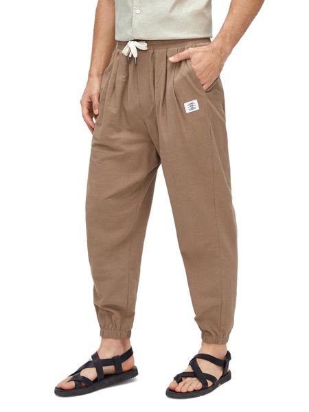 

men drawstring waist patched detail tapered pants i5h9#, Black