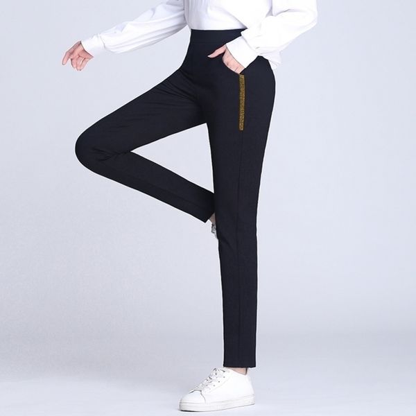 

spring summer ladies korean ol black harem pants breathable side striped casual pencil pants simple suit trousers for women y200418, Black;white