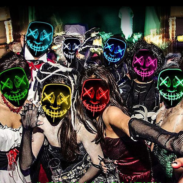 Parti Maskeleri Siyah Cadılar Bayramı Parlayan Maske PVC LED Cadılar Bayramı Palyaço Komik Parti Prop Halloweens Cosplay Malzemeleri Parlayan Wry Yüz Maskaras de Fiesta Resplandecientes