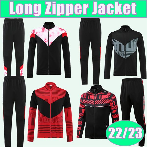 

22 23 giroud brahim jacket tracksuit kit suit mens soccer jerseys ibrahimovic romagnoli kessie full zip training wear football shirts, Black