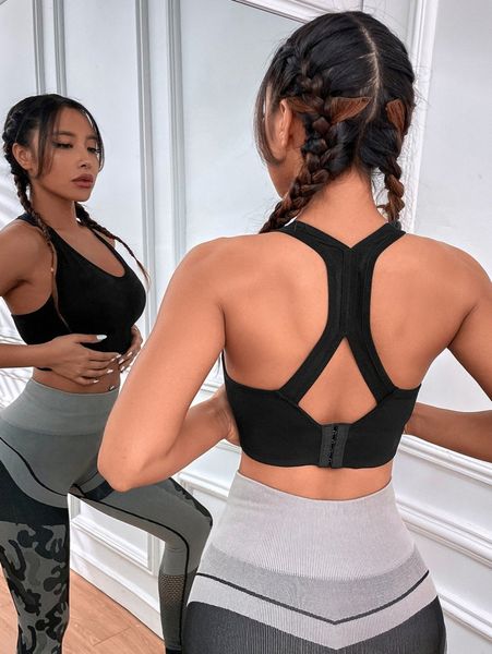 

medium support softness minimizes bounce cut out back sports bra b1zl#, Gray