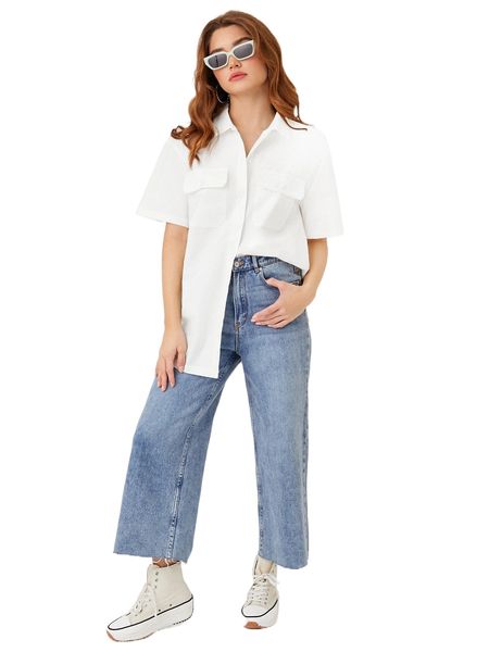 

solid flap pocket blouse 54n3#, White