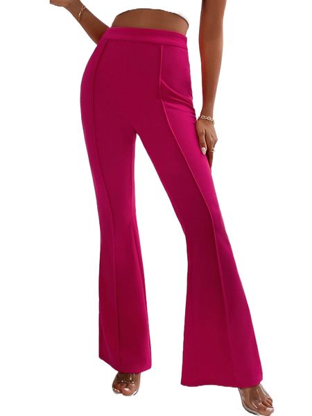 

high waist seam detail flare leg pants v5td#, Black;white