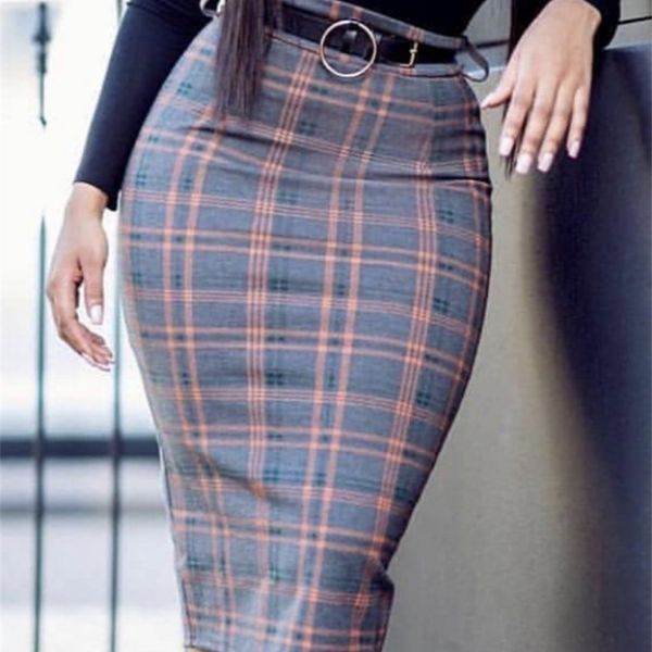 

women high waist plaid pencil skirts bodycon retro classy elegant office ladies summer modest slim african fashion jupes falads 220322, Black