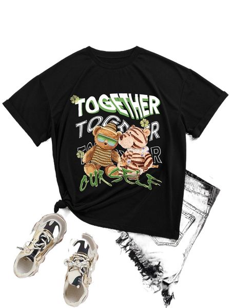 

cartoon & letter graphic tee f70k#, White