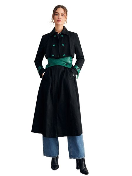

x lynn abdul al double button belted trench coat 58mh#, Tan;black