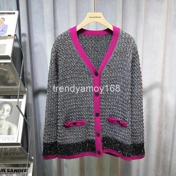 

women's knits & tees special price cardigan women's autumn and winter temperament single breasted contrast color v-neck long sleev, White