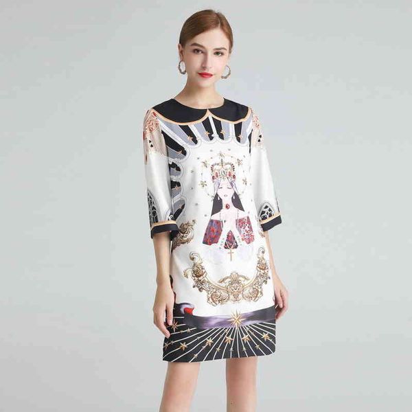 

casual dresses dress women's loose waist spring and summer head print nail bead nail drill dress 6pc2, Black;gray