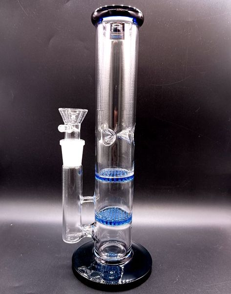 Narghilè Bong in vetro blu da 14 pollici con triplo filtro a nido d'ape con tubi di fumo spessi con giunto femmina da 18 mm