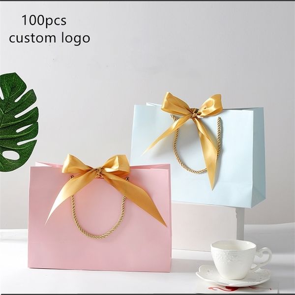 100 Stück individuelle Geschenktüte als Geschenk für Hochzeit, Box, Taschen, Kleidung, Bücher, Verpackung, Goldgriff, Kraftpapier-Geschenktüte 220704