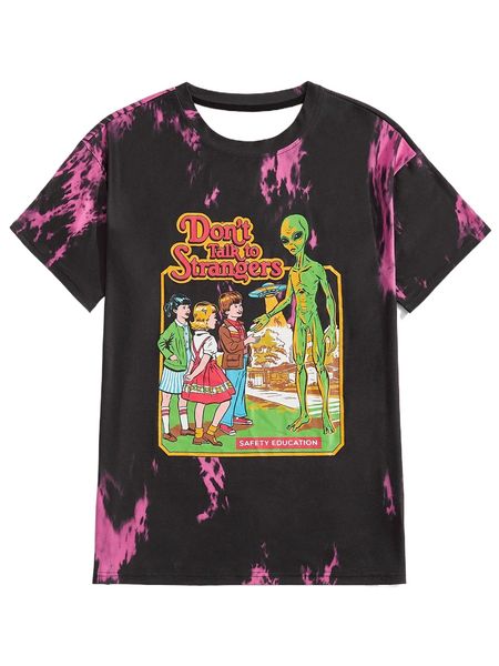 

romwe x stevenrhodes guys tie dye figure graphic tee v3qo#, White;black