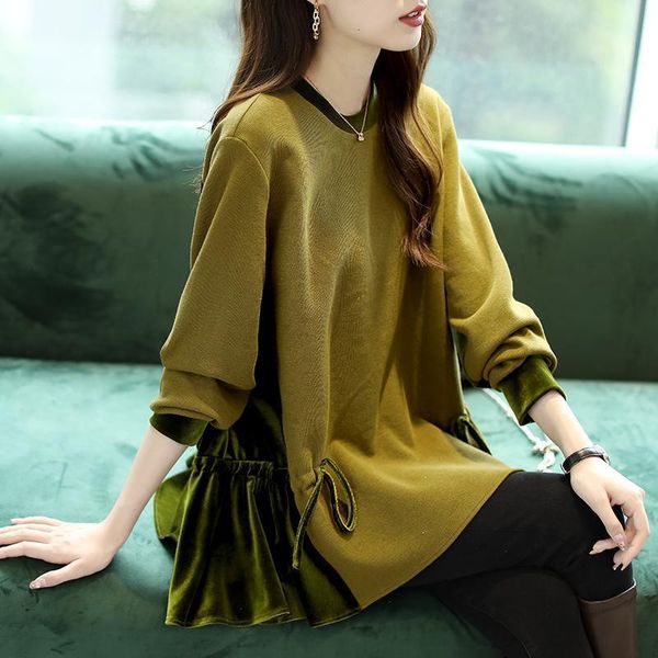 

women's hoodies sweatshirts cotton spring and autumn korean version of the loose wild stitching hit color round leader sleeves sweater, Black