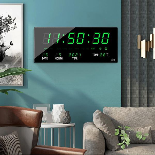 Relógios de parede relógio de relógio digital Data do calendário perpétuo Alarm eletrônico Horly Chiming Home Decoration Clockwall