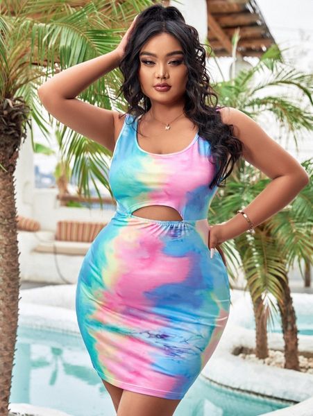 

plus tie dye cut out front bodycon dress e3zz#, Black