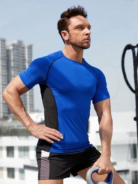 

men colorblock raglan sleeve sports tee 552b#, White;black