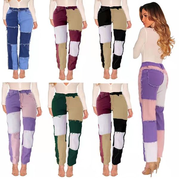 

women's jeans 2022 year old beggar patchwork fashion new denim high elastic, Blue