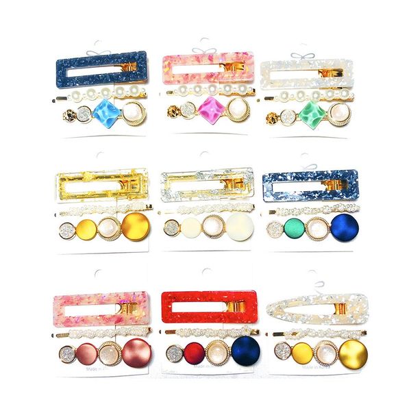

woman girls pearls clips hair clip set vintage acrylic resin beads barrettes fashion geometric hairpins for ladies headwear, Slivery;white