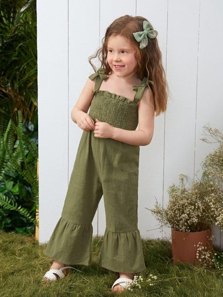 

toddler girls tie shoulder shirred ruffle hem cami jumpsuit she, Blue