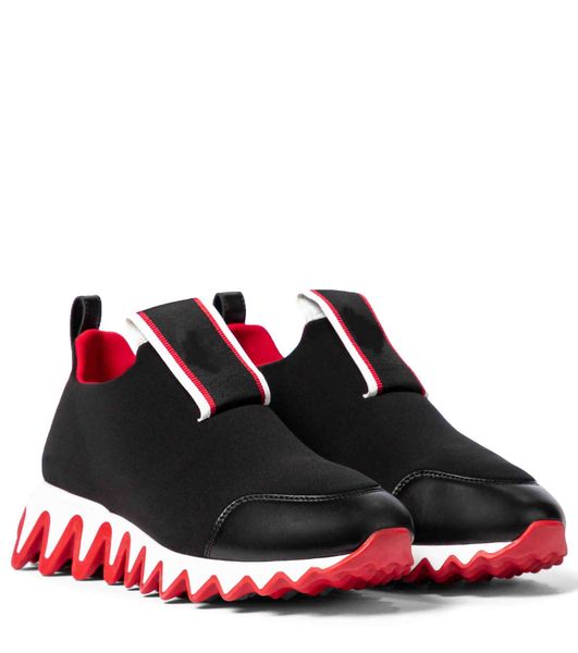 

classic red bottoms casual shoes loubi shark tiketa run flat bottoms fashion outdoor sports couple party men women genuine leather luxury br, Black