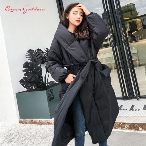 

winter special amazing style loose long down women jacket solid color and plus size parkas warm outwear listing young lady 201128, Black