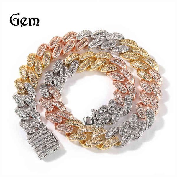 

ancient cute jewelry new three color cuban hip hop trend copper set t-square zircon 15mm thick men's necklace, Silver
