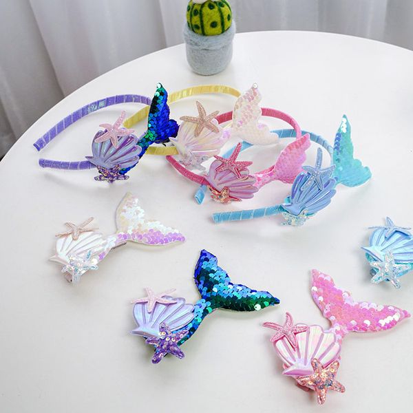 Glitter Sereia Cabelo Clipes Lantejoulas Cabelo Barrettes Acessórios Para Crianças Meninas Crianças Starfish Shell Headdress Headpin Hair Picks M4114