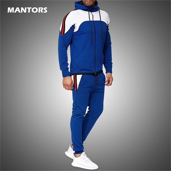 

patchwork sportswear set brand men tracksuit hooded sweatshirt pants 2 pieces set spring autumn men's set joggers clothing 201210, Gray