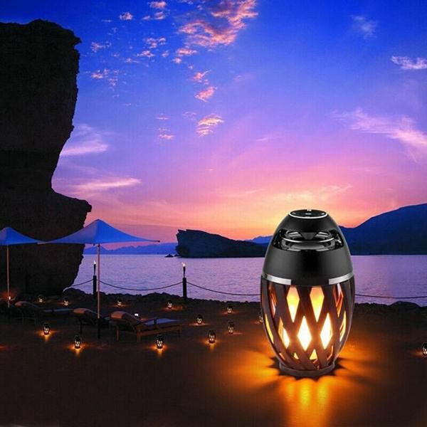 Tragbare Lautsprecher LED Flamme Atmosphäre Lampe Licht Bluetooth Lautsprecher Drahtlose HD Stereo Lautsprecher Mit Musik Lampe Outdoor Camping Woofer