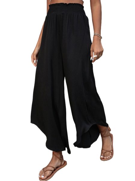 

paper bag waist wide leg pants u5p0#, Black;white