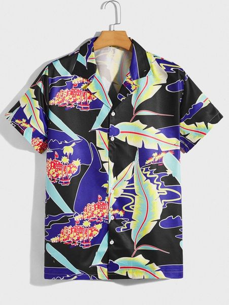 

romwe guys tropical print shirt f5pl#, White;black