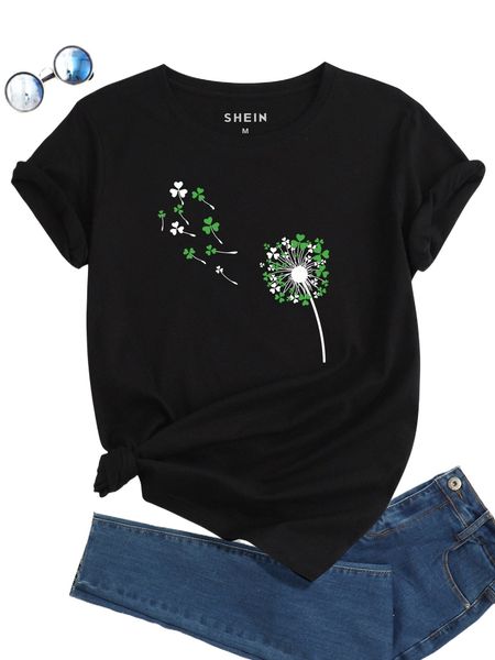

plants print round neck tee y6io#, White