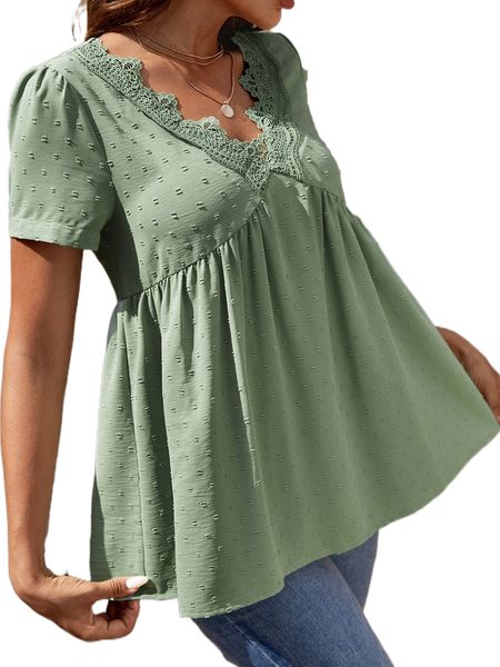 

swiss dot lace trim blouse l5rf#, White