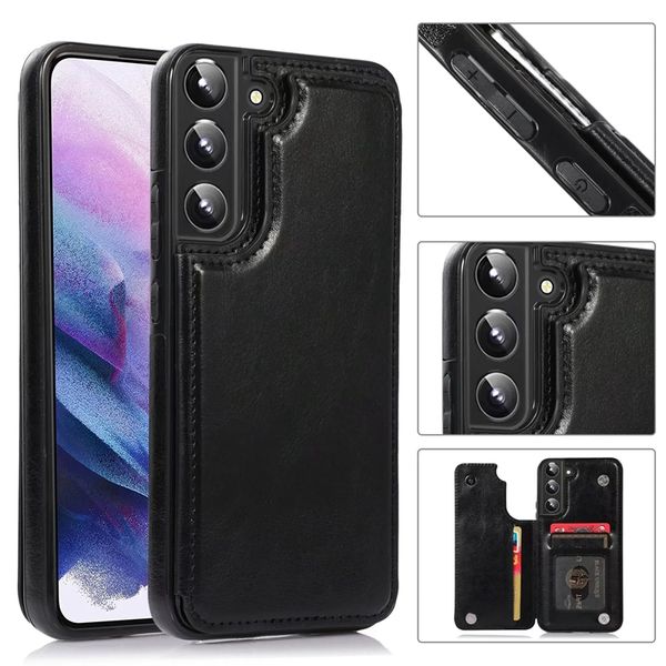 Fashion Credit Id Card Pocket Leather Case для Samsung S23 плюс примечание 20 Ultra A54 5G A14 4G Retro с пакетным кошельком многофункциональный магнитный держатель Flip Cover Coverd Коуч