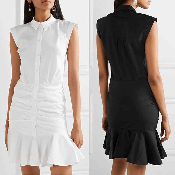 

casual dresses summer fashion solid color cotton blend single breasted slim fitting fishtail temperament dress for women, Black;gray