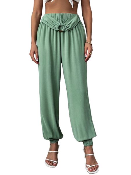 

o-ring front elastic hem pants q6if#, Black;white