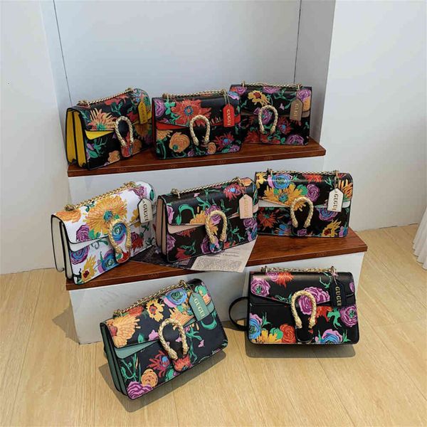 

women's bag 2022 printing elegant square luxury red chain female printed single shoulder simple small bag all-match portable shoulder m