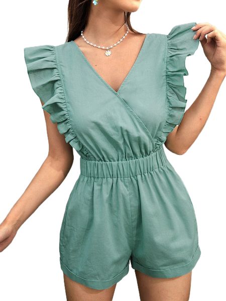 

surplice neck ruffle armhole romper b4et#, Black;white