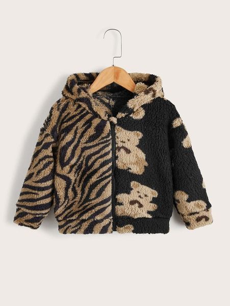 

toddler boys bear & zebra striped teddy jacket she, Blue;gray