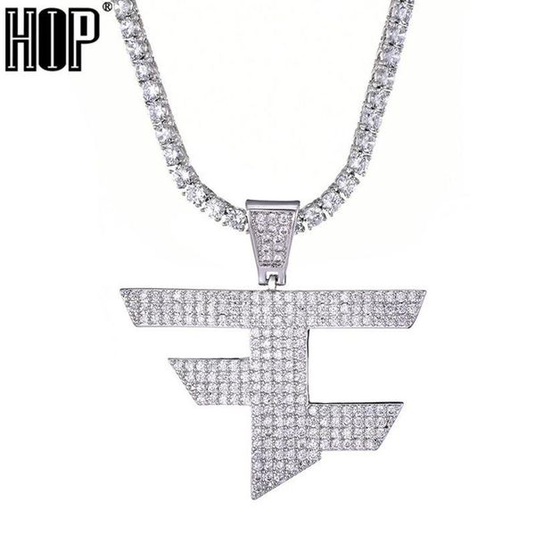 

faze clan pendant men women hip hop gold color iced out cubic zircon jewelry necklace q1107205l, Silver