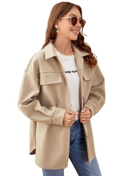 

flap detail drop shoulder overcoat n84f#, Black