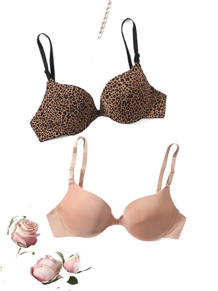 

2pack leopard underwire bra f1ei#, Black;red