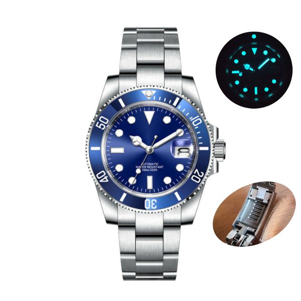 

watch man designer mechanical automatic green dial original strap luminous calendar fashion men's watches montre de luxe, Slivery;brown