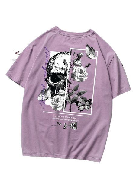 

romwe guys slogan floral graphic tee w914#, White;black
