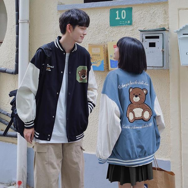 

men's jackets cubs baseball uniform jacket men and women spring autumn loose splicing korean style hong kong, Black;brown