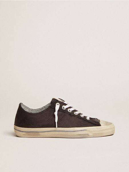 

bottom help small dirty shoes designer luxury italian retro handmade v-star sneakers in vintage-effect leather, Black