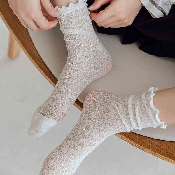 

women fashion socks new spring summer long white retro lace cotton socks girls women casual sweet cotton breathable socks girl l220714, Black;white