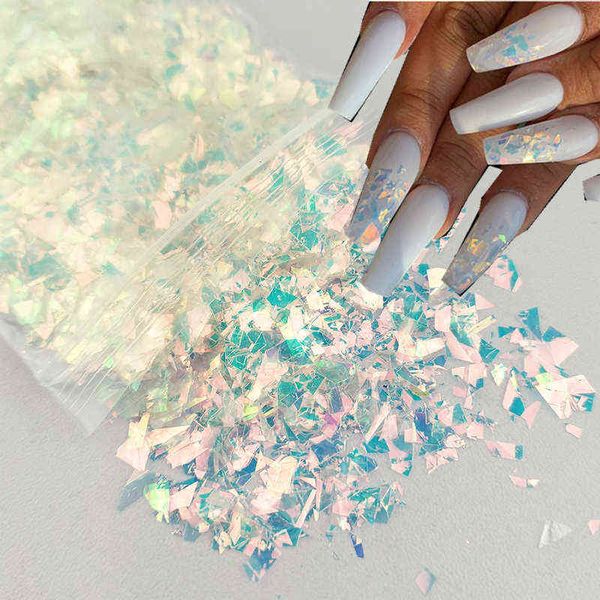 

10g holographic ab nail glitter flakes shell sparkly sequins irregular paillette diy gel polish manicure nail art decorations y220408, Black
