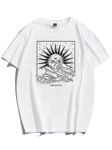 

romwe guys slogan sun & wave graphic tee w3kr#, White;black